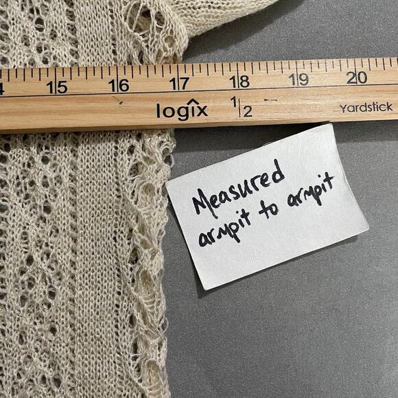 Studio Y Fits Size Small Beige Metallic Gold Pointelle Lightweight Cardigan 70s - Picture 8 of 9